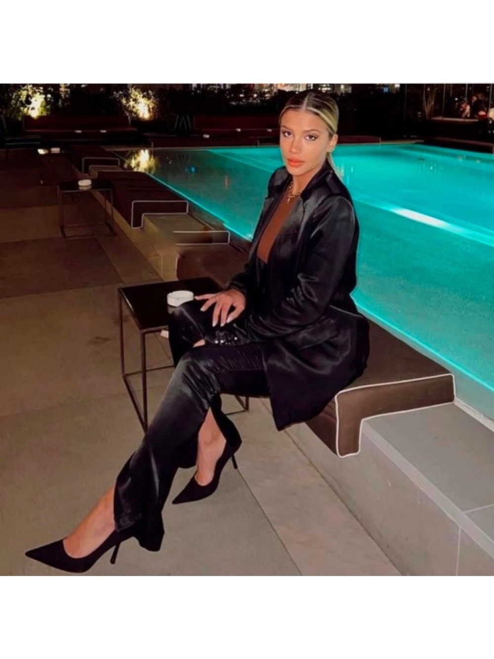 ZARA BLACK TURNED-UP CUFF SATIN EFFECT BLAZER - Picture 3 of 13